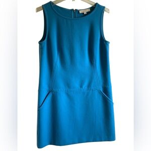 LOFT Bright Blue Sleeveless Mini Shift Dress pockets zipper size 8!